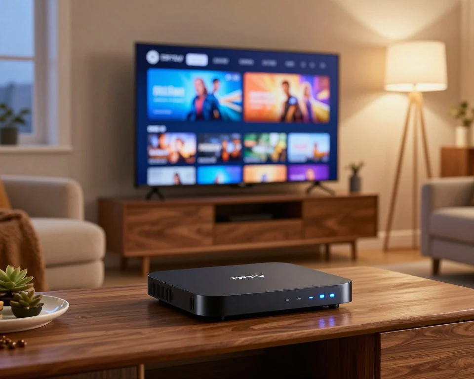IPTV box kopplad till TV i vardagsrum